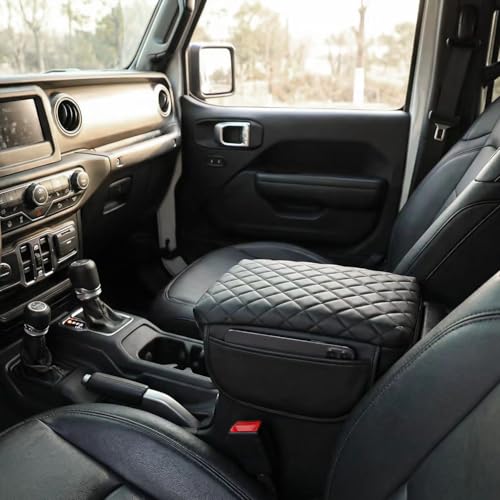 Center Console Cover Compatible with Jeep Wrangler JL 2018-2025, Armrest Cover with Pockets for Jeep Gladiator JT 2020-2025, armrest Cushion for Wrangler JL JLU&Gladiator JT Accessories