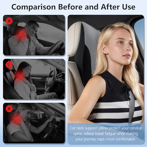 BABUR Car Headrest Pillow | Ergonomic Memory Foam Neck Shoulder Support Pillow with Adjustable Design & Enlarged Surface | Pain Relief for Driving Travel Sleeping | Gray1 Pack - color: Gray