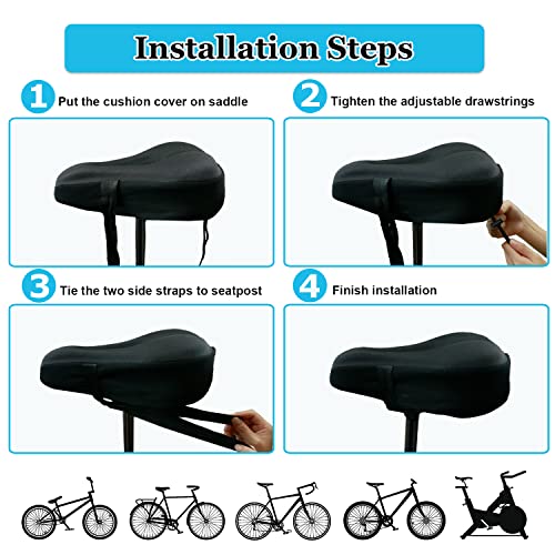 Gel Bike Seat Cover Padded Bicycle Saddle Covers for Women & Men, Most Comfortable Exercise Bike Seat Cushion Cover, Soft for Spin Indoor Outdoor Cycling Class Mountain Stationary Bikes
