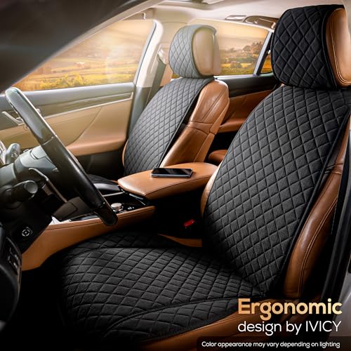 IVICY Faux Linen Front Car Seat Cover – Non-Slip Bucket Seat Protector for Most Cars, SUVs, Vans & Trucks – 1 Seat Cover, Machine Washable, Side-Airbag Friendly, Black - color: BLACK HYB LN