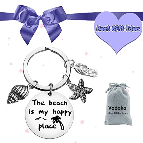 Vadaka Beach Lover Gift Keychain Jewelry Beach Keyring Stainless Steel Key Chain Birthday Christmas Graduation Gift for Women Girl Teens