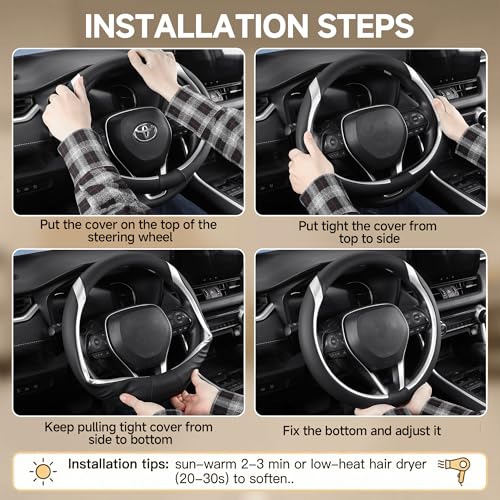 Customized Auto Car Steering Wheel Cover for Toyota RAV4 LE XLE Limited Hybrid 1996-2025 2026, Black+Silver - color: B-Black+Silver