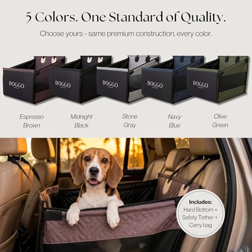 Dog Car Seat for Small & Medium Dogs up to 35 lbs, Hard Bottom Pet Travel Seat with Safety Tether, Waterproof Oxford Fabric, Fits Cars, SUVs & Trucks (Brown)