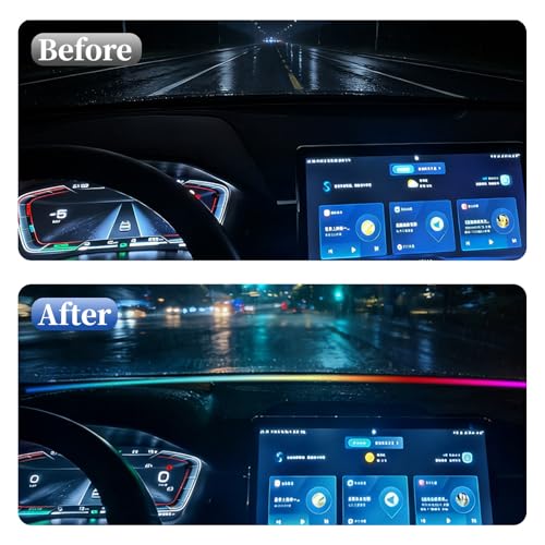 Car Dashboard LED Interior Strip Light,55''USB Powered Acrylic Neon Flexible Strip Fiber Optic LED Ambent Lighting Kits with Remote APP and Type-C Adapter(1 in 1)