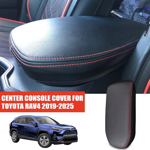 Center Console Cover for Toyota RAV4 2025 2024 2023 2022 2021 2020 2019 - Leather Middle Armrest Cover for Toyota RAV4 Interior Accessories (Red Stitches) - size: 4) 19-25 |RAV4| Red Stitching,Thin Size