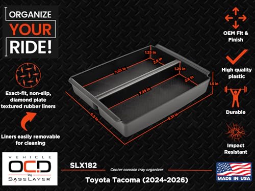 Vehicle OCD – Center Console Organizer Tray for Tacoma (2024-2026) – Made in USA - SLX182 - size: 2024-2026, style: Tray