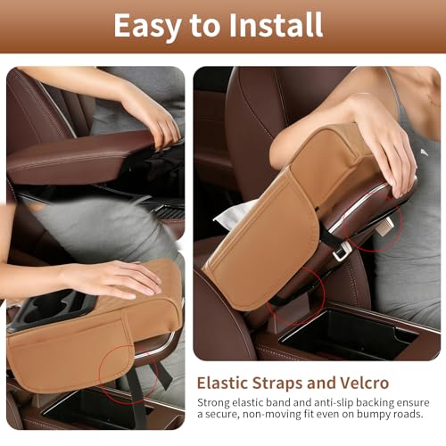 5-in-1 Car Armrest Cushion, Multifunctional PVC Leather Center Console Armrest Pillow Elbow, Universal Arm Box Pad Cover with Cup Holder, Phone Slot, Tissue Box Slot & 2 Storage Bags, Grey - color: Gray
