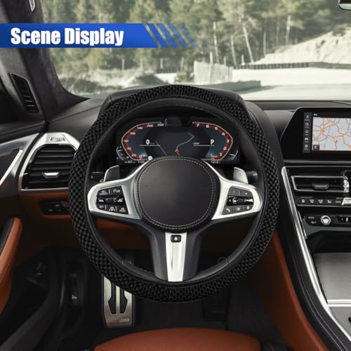 Elastic Stretch Steering Wheel Cover, 15" Breathable Microfiber Ice Silk Steering Wheel Protector, Universal Anti-Slip Car Warm in Winter&Cool in Summer Accessories for Men Women (Black) - color: Black