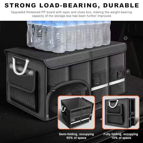 Car Trunk Organizer, 52L Collapsible Car Storage Waterproof Trunk Organizer with Lid & Handle, Multi Compartment Oxford Cargo Groceries Storage for Trucks SUVs Sedans