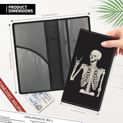 Leather Car Registration and Insurance Card Holder, Cute Car Accessories Vehicle Glove Box Car Organizer for Documents, Cards, License Funny Skull Pattern - color: Funny Skull Pattern
