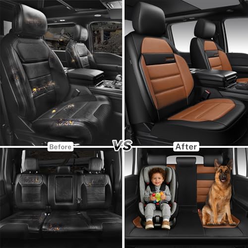 CAR PASS Memory Foam Seat Covers Full Sets, Airy Cool Mesh Thick Car Seat Covers, Leather Car Seat Covers 5 Seats Airbag Compatible, Universal Automotive Comfort for Most Cars, Trucks, SUV, Brown - color: brown