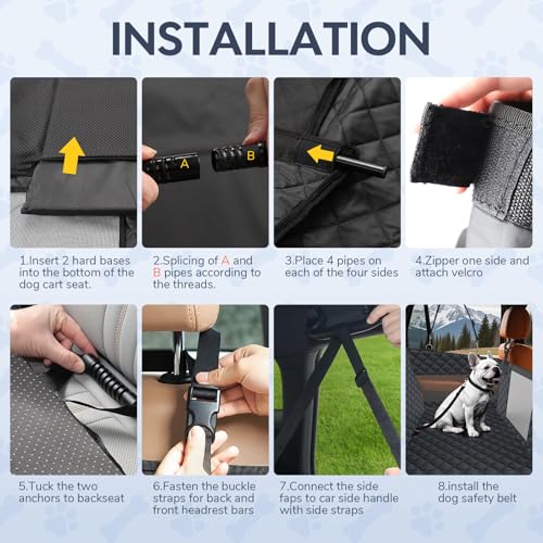 Dog Car Seat for Large Dogs — Hard Bottom Back Seat Extender for Dogs Supports 110lbs — Half Size Dog Car Hammock Passenger Friendly Waterproof PU Leather Pet Travel Bed for SUV Truck & Vehicle