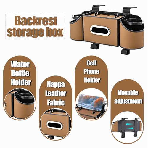 Back Seat Car Organizer,4 in 1 Multifunctional Car Back Seat Storage Box with Drink Cup Holder Tissue Box, for Hold Phone,Snacks, Drinks, Handbag-Light Brown - color: Light Brown