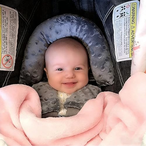 Baby Head Support and Strap Covers - Infant Head Support Pillow Super Soft Head and Neck Pillow for Car Seat Baby Headrest and Carseat Neck Cover,Light Pink