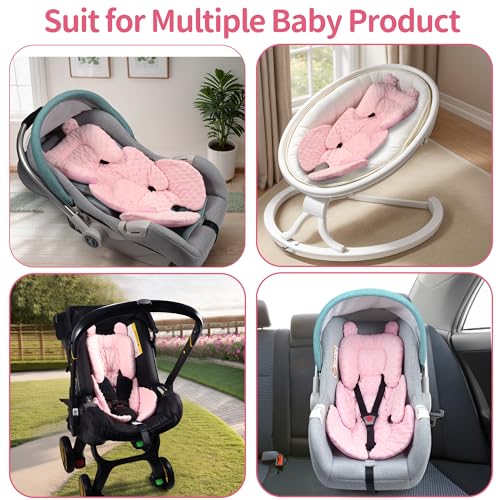3in1 Reversible Carseat Head Body Support Newborn,3D Minnky Infant Car Seat Insert,Extra Soft Breathable Baby Car Seat Pillow Cushion Boys Girls,fit Stroller,Bouncer,Swing(Pink) - color: Pink