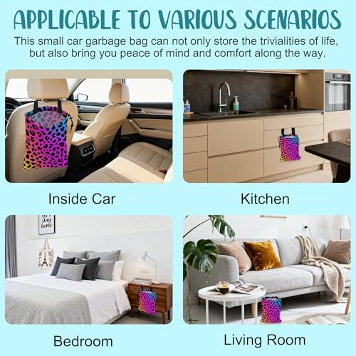 Car Garbage Bag Rainbow Cheetah Leopard Print Drawstring Car Trash Bag Hanging for Back Seat with Adjustable Buckle Canvas Vehicle Trash Can Easy-to-Install - color: Rainbow Cheetah Leopard Print