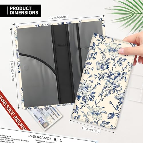 Leather Car Registration and Insurance Card Holder, Cute Car Accessories Vehicle Glove Box Car Organizer for Documents, Cards, License Beautiful Boho Flowers - color: Beautiful Boho Flowers