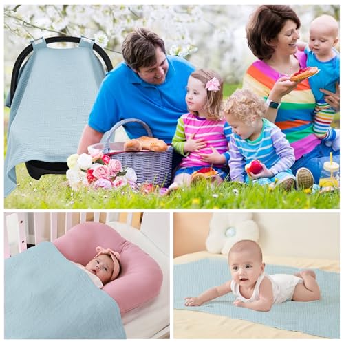 SERAPHY 100% Muslin Cotton Car Seat Cover Baby, Universal Carseat Covers, Breathable Baby Car Seat Canopy for Boys Girls, Soft Infant Car Seat Cover for Summer —Blue - color: Blue