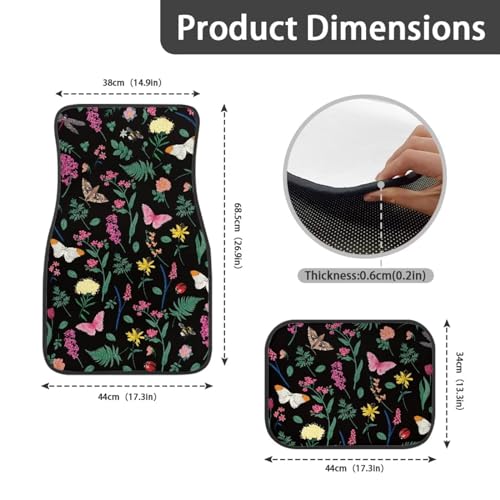 Butterfly Floral Leaf Car Floor Mats Front & Rear Full Set with Non Slip Rubber Backing, All Weather Protection Set of 4 Car Essentials - color: Butterfly Floral Leaf