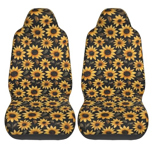 Sunflower Seat Covers Full Set, Front Seat Covers and Split Rear Bench Seat Covers for Sedan, SUV, Truck, Universal Fit Automotive Seat Cover, Breathable and Washable, Yellow Flower - color: Sunflower