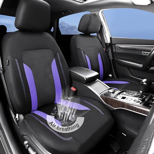Car Front Seat Covers, Breathable Vehicle Seat Protectors with Mesh Construction and Foam Padding, Comfort Automotive Interior Chair Cover, Universal for SUV RV Truck (Purple)