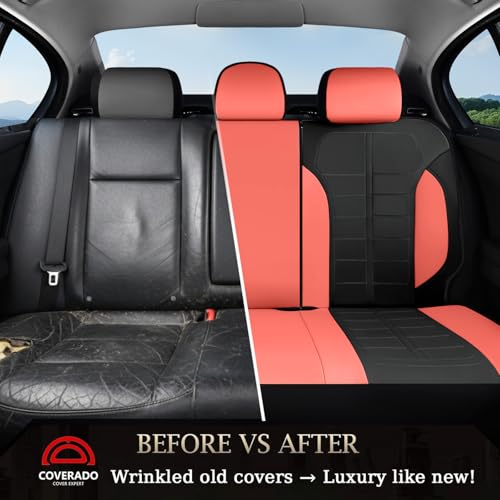 Coverado Leather Seat Covers Front and Rear Seat Cover 5 Seats Automotive Waterproof Car Seat Covers Universal Fit for Most Cars SUV Trucks, Red&Black - color: RedB, size: FullSet