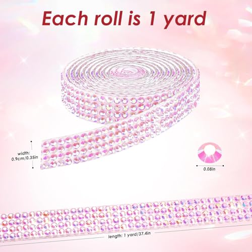 Rhinestone Ribbon Self Adhesive Crystal Rhinestones, 16-Rolls Bedazzling Strips, 16-Yard Rhinestone Strips for DIY Craft, Rhinestones for Crafting - color: 4 Rows 16 Colors-4