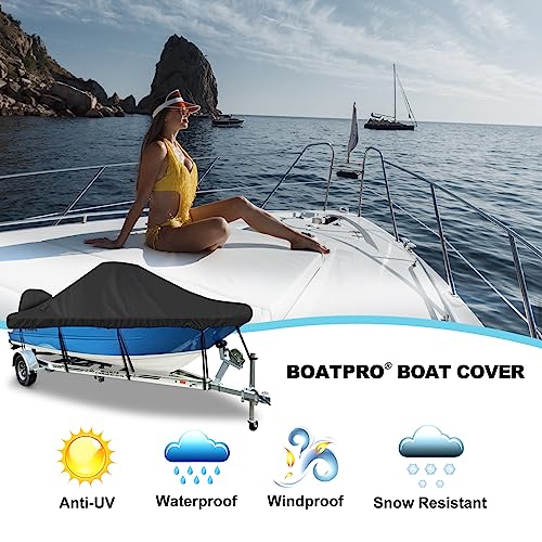 Waterproof Center Console Boat Cover 16-18ft, Heavy Duty 1300D Marine Grade Polyester Canvas 16’17 ft 18 Foot Boat Center Console Covers, Black - color: Black, size: 16'-18' Long (Beam Width up to 98")