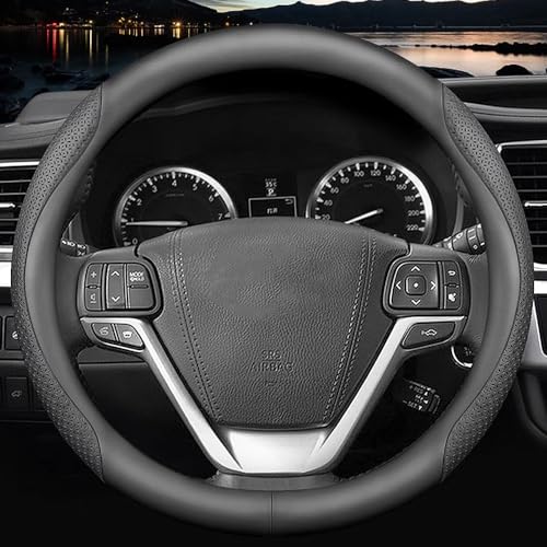 HAOTULE Nappa Leather Slim Stylish Steering Wheel Cover,for Toyota Steering Wheel Cover Interior Conversion (Black) - color: Black