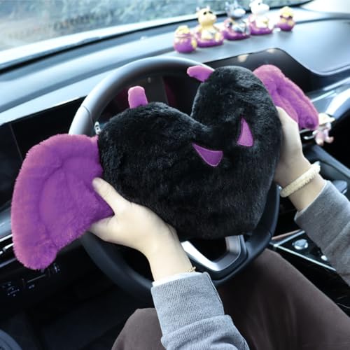 Sexysamba 2 Pcs Heart Shaped Car Headrest Pillow Devil & Angel Wings Neck Pillow Cute Car Seat Decor Neck Support Cushions for Travel Sleeping, Driving, Home, Office, Purple Devil
