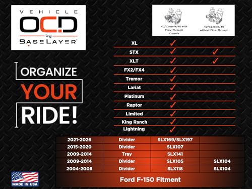 Center Console Organizer for Ford F150 (select 2024-2026 models) (full console w/bucket seats ONLY) - Made in USA - SLX197