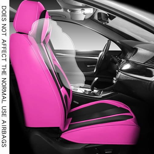 INZU Cute Rabbit Comfortable Leather Auto Car Seat Covers Front & Rear Seat Protector Fit Sedan SUV 5 Seats Full Set Universal Fit (Black & Rose) - color: Black & Rose