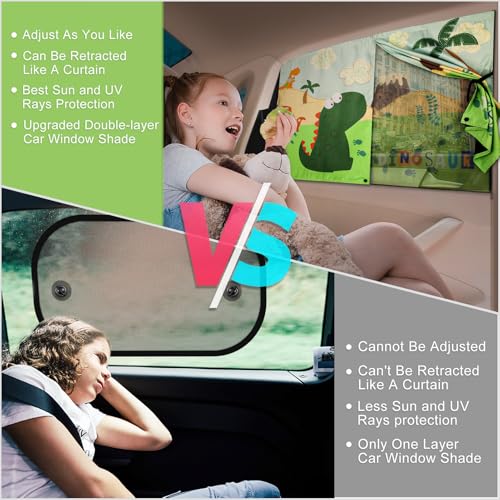 Car Window Shades with Cute Patterns, 2pcs Magnetic Car Curtains for Privacy Protection Full Covers/Half Shade Options, Auto Sunshades Sunglare/UV Blocker - color: Green