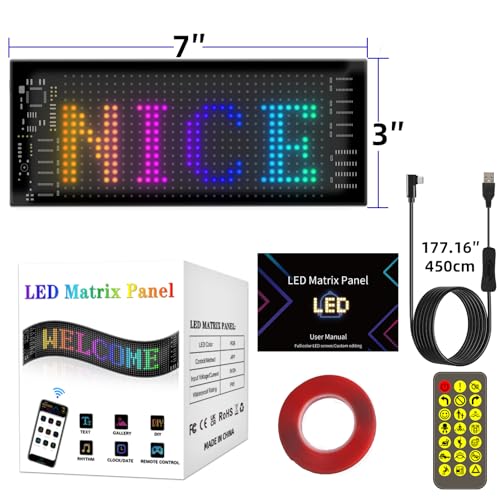 LED Sign for Car Taxi, 7''x3'' Flexible LED Matrix Panel USB 5V Bluetooth APP Control DIY Programmable Scrolling Display, Custom Neon Sign for Windshield Motor Party Festival Bar Store Business Advertising
