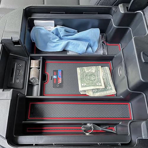 Center Console Organizer Compatible with 2020-2023 Silverado/Sierra 2500/3500HD/ 2019-2022 Chevy Silverado 1500 / GMC Sierra 1500 Accessories - Full-Coverage Insert Tray, ABS material,Red - color: red