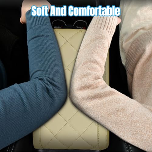 Hovom Car Center Console Armrest Pillow, 12.6"×7.87"×1.97" Leather Arm Rest Cover for Cars, Soft Comfortable Auto Armrest Cushion Pad, Vehicle Middle Console Cover, Car Accessories (Beige) - color: Beige
