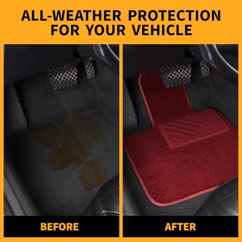 EKR All-Weather Universal Fit Car Floor Mats, 0.5 inch Thick Car Carpet Mats, Anti-Slip Automotive Mat with Driver Heel Pad Fit for SUV, Vans,Sedans, Trucks (Burgundy,4pcs Black Full Set) - color: Burgundy