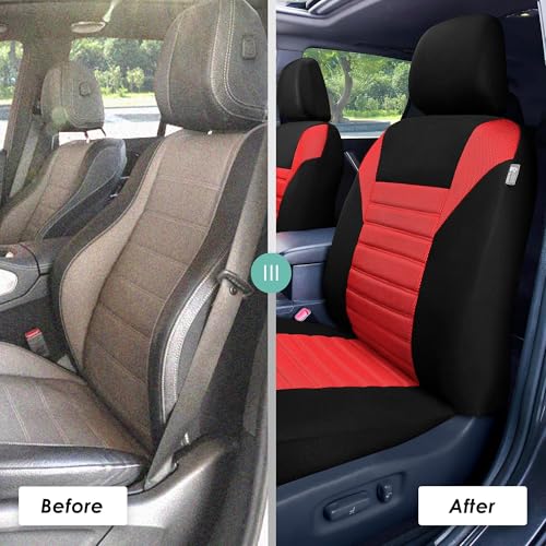 FH Group Car Seat Covers Front Set Premium 3D Air Mesh - Low Back Car Seats with Removable Headrest, Universal Fit,Automotive Seat Cover,Airbag Compatible Car Seat Cover for SUV,Sedan,Van Red