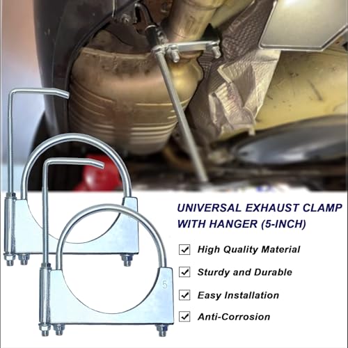 5" Heavy Duty Exhaust Clamp With Hanger, Exhaust Pipe Hanger Muffler Hanger Universal for 5 Inch Exhaust Pipes (2 Pcs) - size: 5 Inch-2 PACK