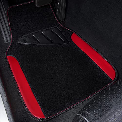 CAR PASS Rainbow Waterproof Universal Fit Faux Leather Car Carpet- Anti-Slip Nibbed Backing Floor Mats for SUV, Vans,Sedans,Trucks, Automotive Set of 4 for Women (Black with Red) - color: Red