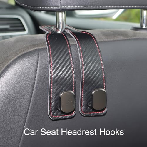 Purse and Bag Hook for Car, Zinc Alloy Seat Headrest Hooks, Upgraded Leather Car Seat Back Purses Hanger and Bags Holder (Black Carbon) - color: Black Carbon