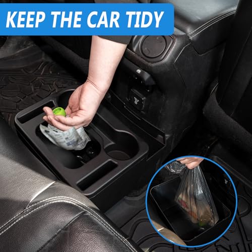 Trash Can with Cup Holder for Wrangler JL JLU & Gladiator JT, Large Rear Storage Organizer with Cup Holder & Phone Holder Multi-Function Jeep Accessories for Wrangler JL JLU & Gladiator JT 2018-2025