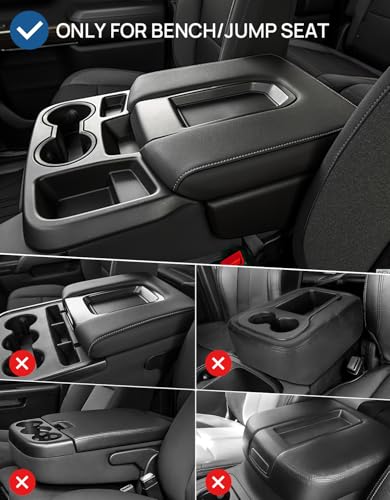 JOYTUTUS Center Console Cover Compatible with 2019-2025 2026 Silverado Sierra Jump Seat, Leather Arm Rest Armrest Cover for Car, Durable Middle Console Cover Replacement for Trucks, with 2 Pockets