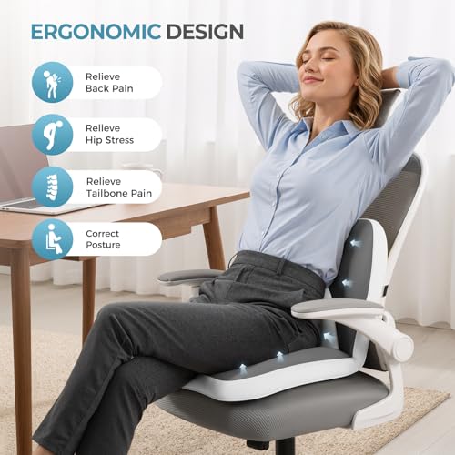 2 in1 Truck Seat Cushion and Lumbar Support Pillow Memory Foam Car Seat Cushion with Adjustable Strap for Truck Driver Long Drives, Fits Semi Truck Seat,Car,Office&Gaming Chair(Light Grey)