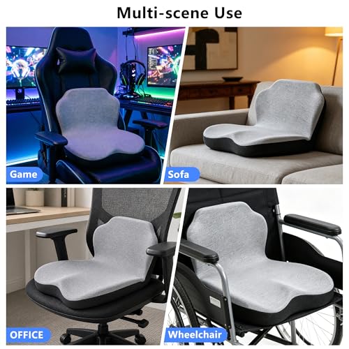 Memory Foam Truck Seat Cushion & Lumbar Support Set – Ergonomic U-Shape Tailbone Relief + L-Shape Back Cushion for Long-Haul Semi/Pickup Drivers Breathathable Cover Non-Slip Bottom Light Gray - size: Light Gray+Dark gray