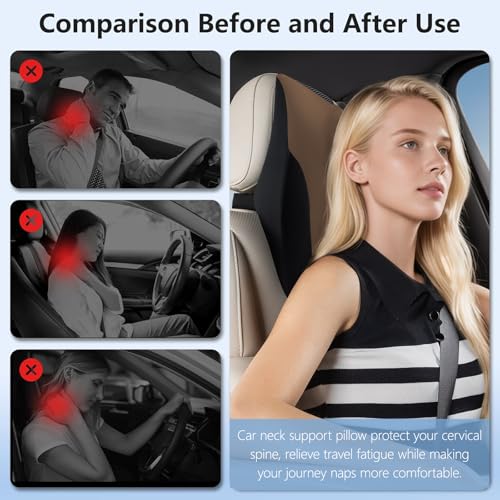 BABUR Car Headrest Pillow | Ergonomic Memory Foam Neck Shoulder Support Pillow with Adjustable Design & Enlarged Surface | Pain Relief for Driving Travel Sleeping | Brown 1 Pack - color: Brown