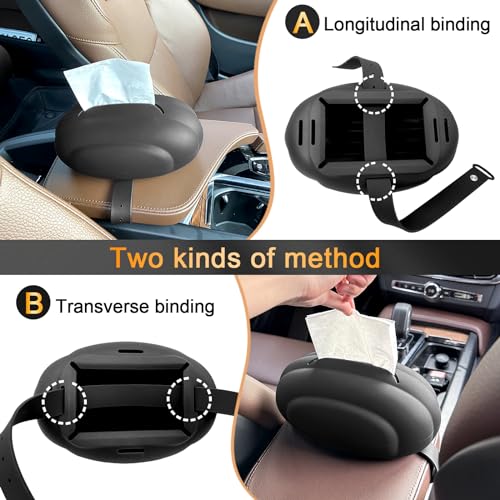 Car Tissue Holder, Silicone Tissue Box Napkin Holder with Adjustable Band,Universal Car Tissue Tube Organizer Perfect for Trucksr Armrest Box,Backseat Holder (Black)