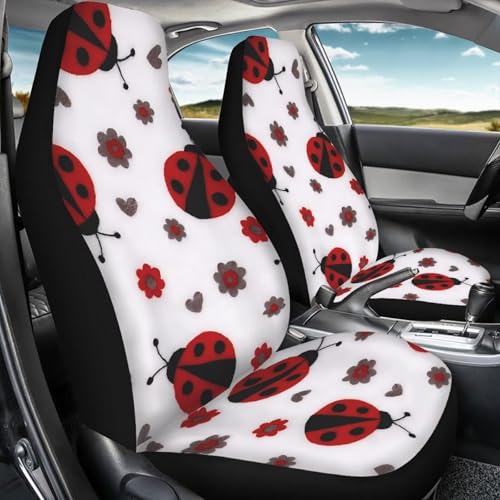 FUSURIRE Car Seat Covers Full Set for Women, 4 Pcs Front and Rear Bench Seat Covers, Universal Auto Accessories for Most Cars Truck Van SUV,Ladybug Print - color: Ladybug Print