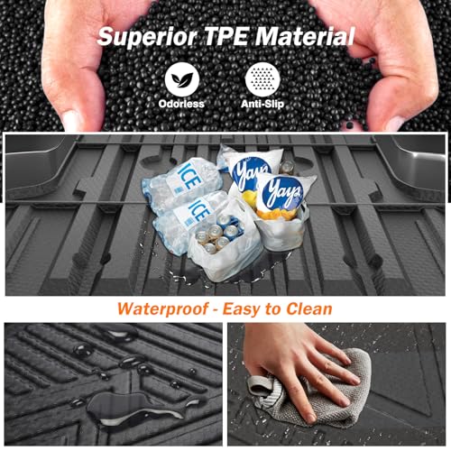 KUST Floor Mats Bed Mat Set for 2017-2024 Nissan Titan, 2016-2024 Titan XD Crew Cab, 5.6FT Truck Bed Liner All Weather TPE Rubber High Edge Heavy Duty - style: For │ Titan 2017-2024 │ Full Set