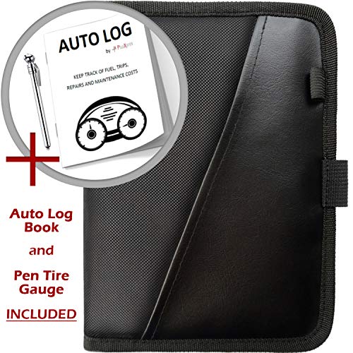 Glove Box Compartment Organizer - Car Document Holder - Owner Manual Case Pouch - Vehicle Storage Wallet for Registration & Insurance Card - Premium Auto Paperwork Holder - Log Book included - Black